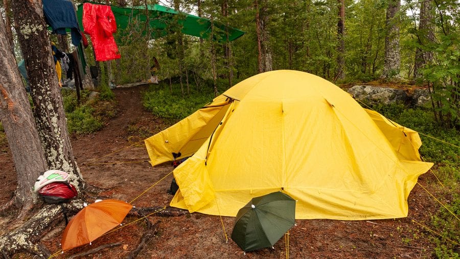 Keep wet gear outside the tent