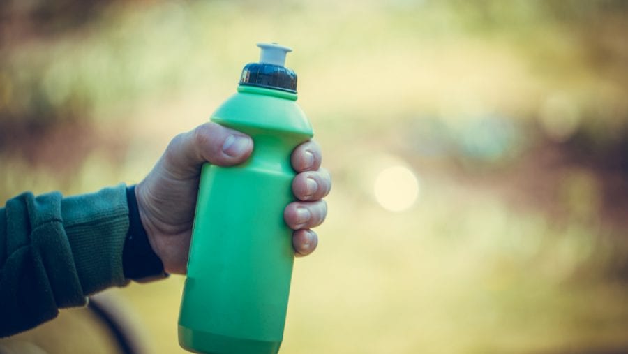 green camping water bottle