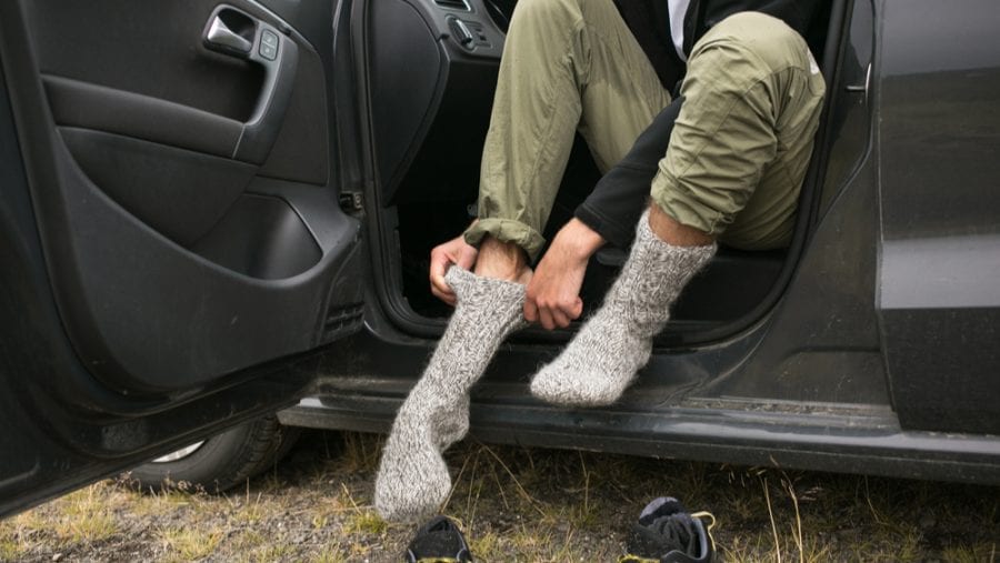 man wearing a thick pair of socks