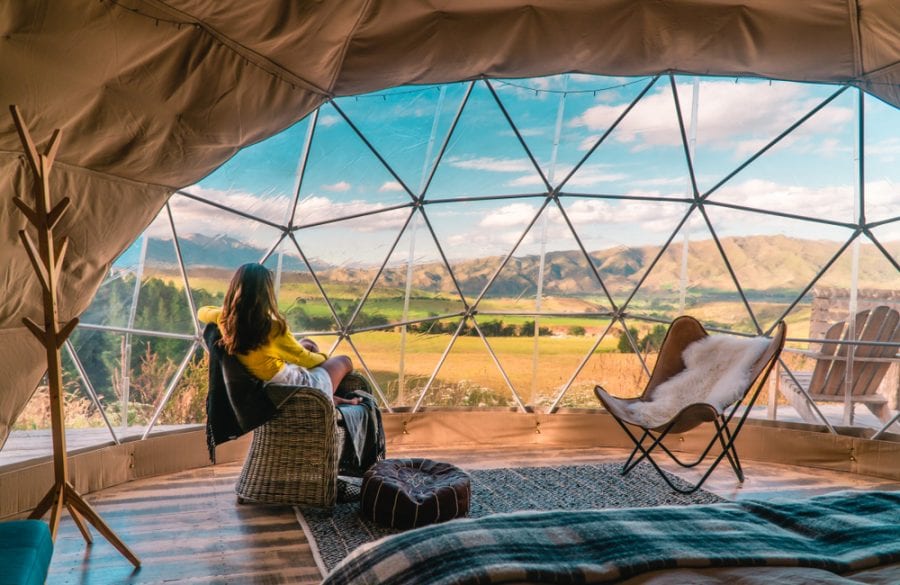 Women Looking Out from Glamping Tent