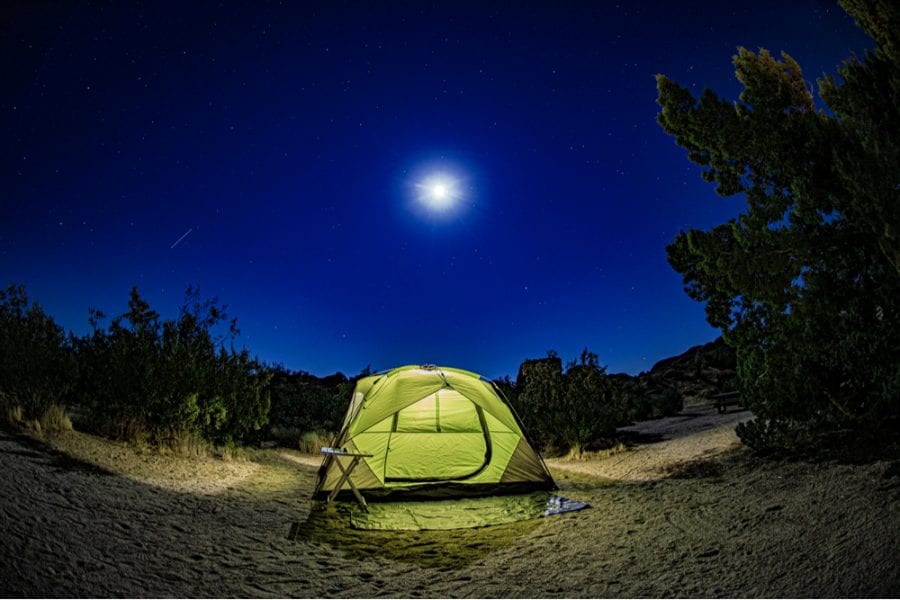 Joshua Tree romantic camp site under the moonlight