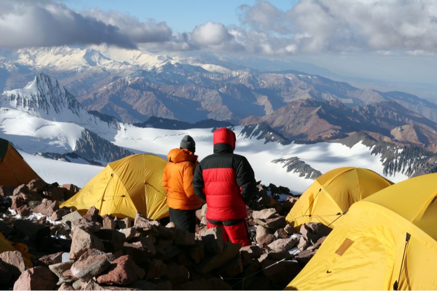 group of climbers acclimating at camp